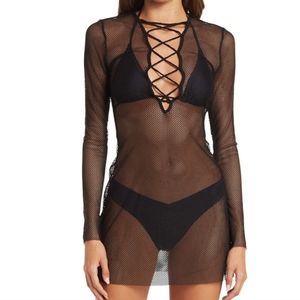 WeWoreWhat | V-neck Mesh Lace-up Mini Dress